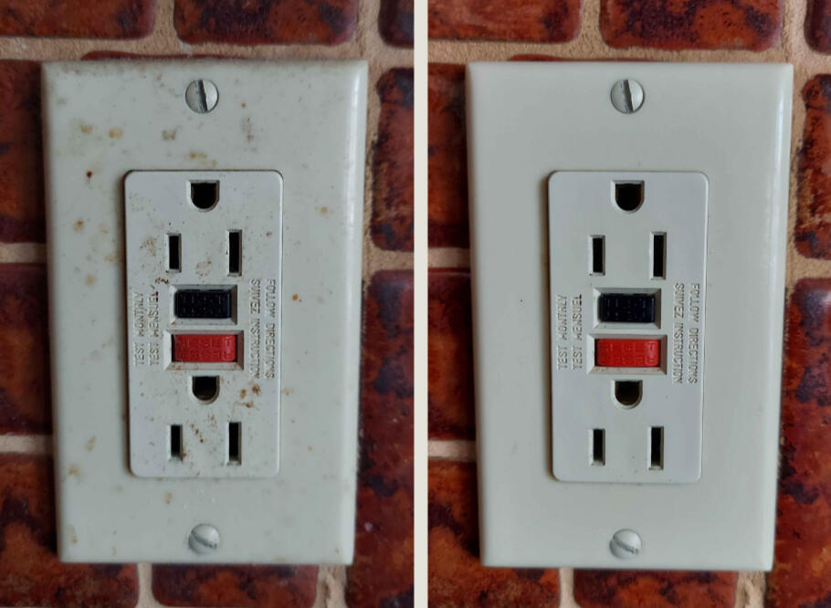 Kitchen outlet that had collected grease splatter that is now clean.