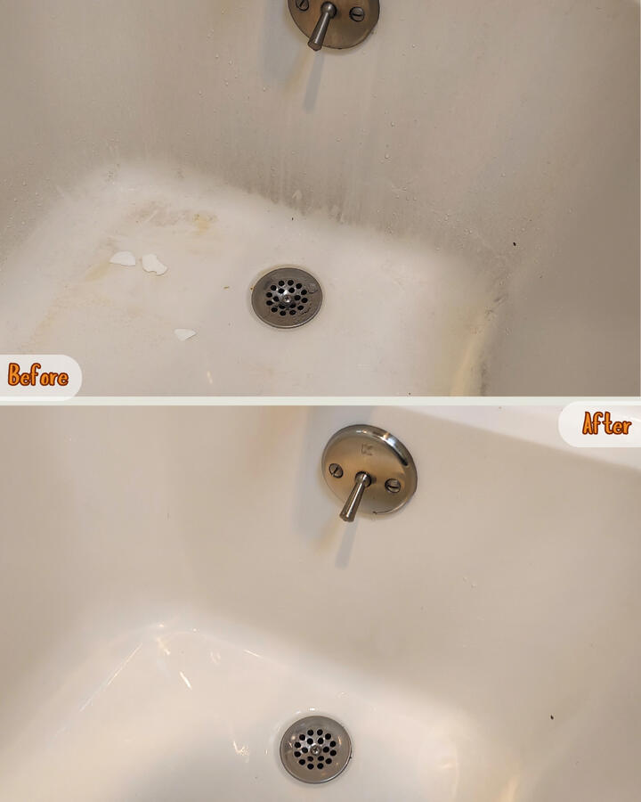 Soap scrum removed from white tub.