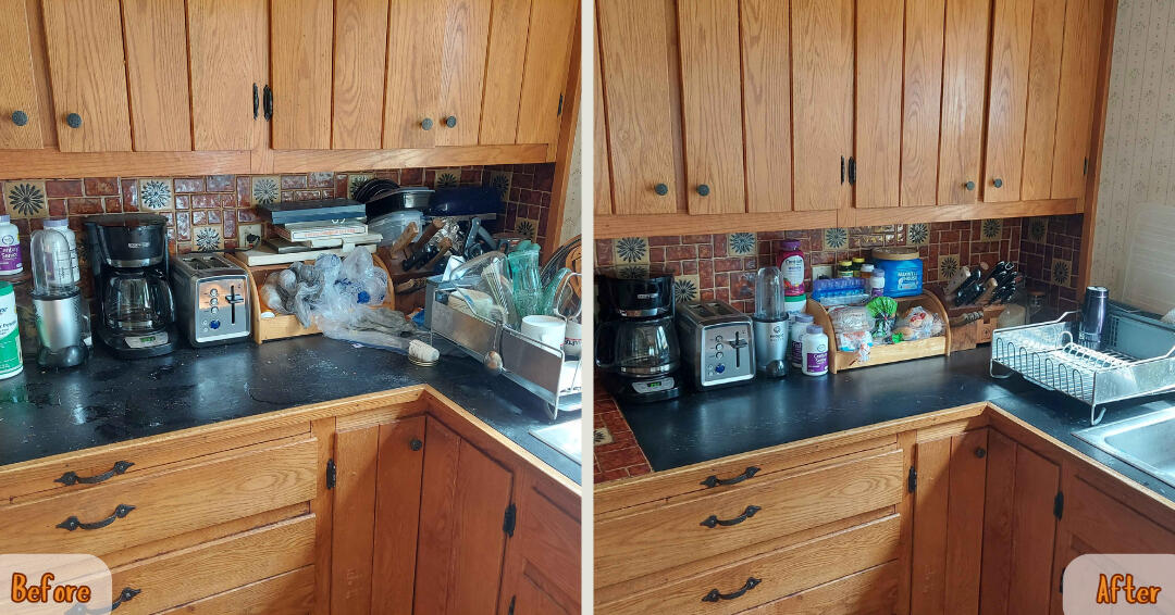 Kitchen that was cleaned and tidied.
